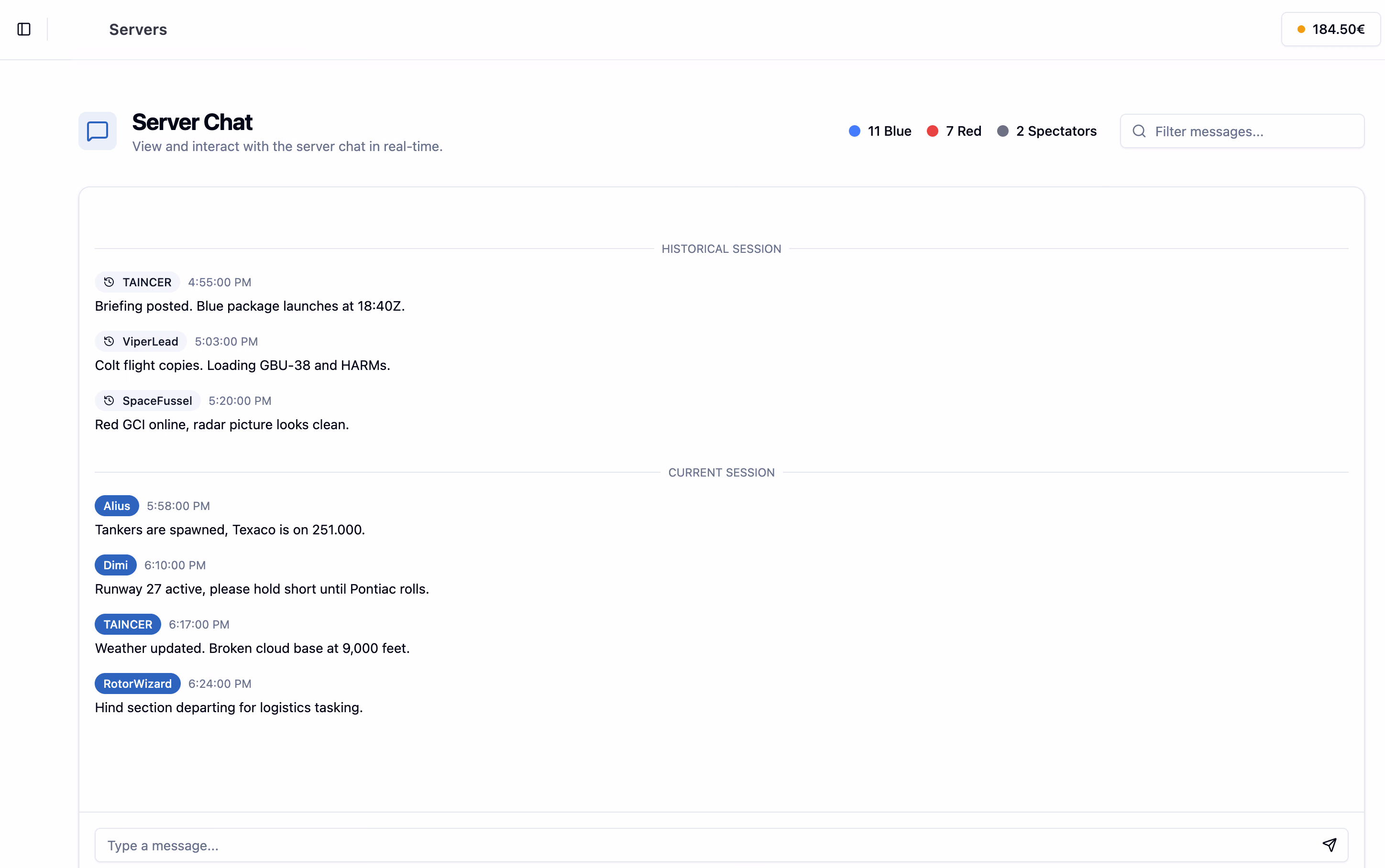 NimbusPulse DCS in-game chat history