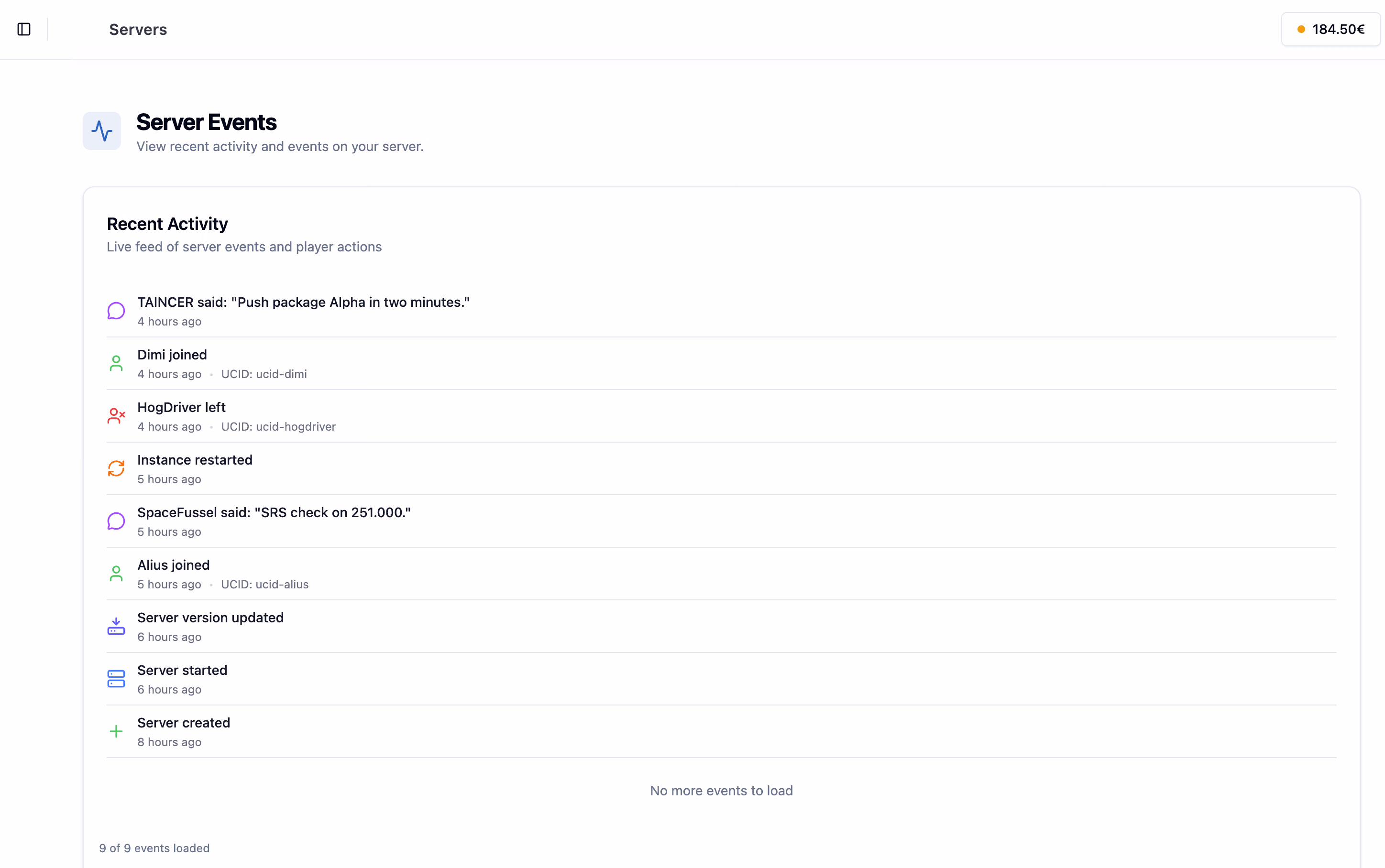 NimbusPulse DCS server events timeline