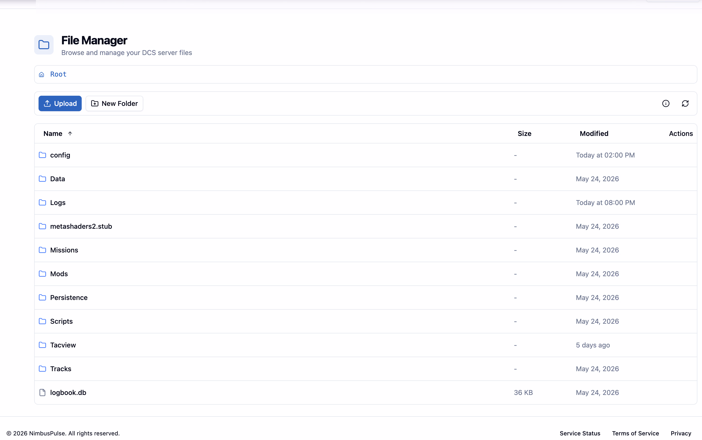NimbusPulse Control Panel for DCS server file management
