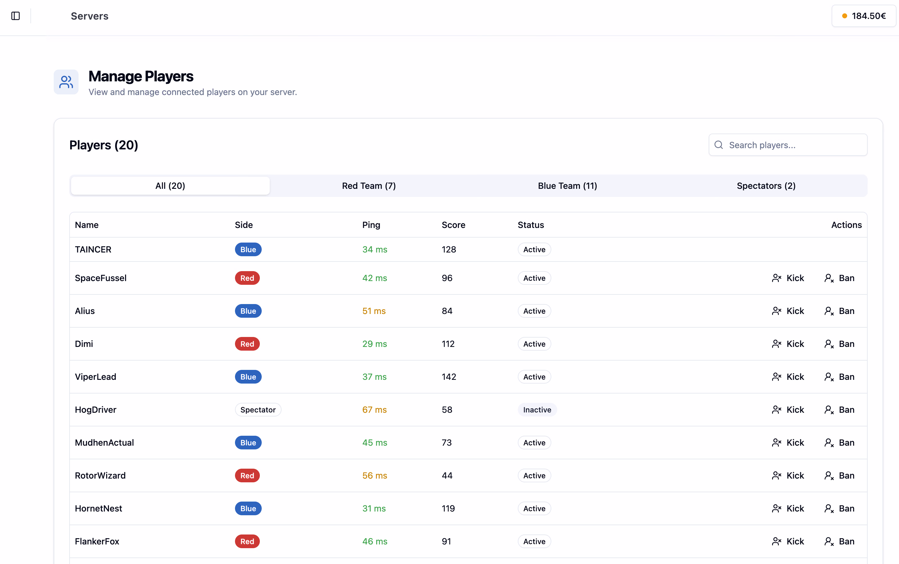NimbusPulse open beta control panel with player management improvements